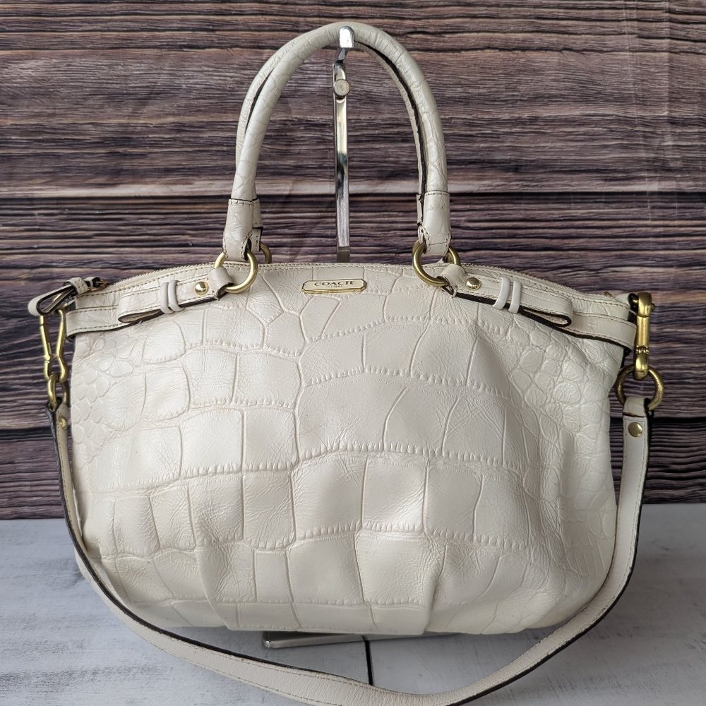 🌹Coach Madison Sophia Ivory Croc-Embossed Satchel Women's Bag - Picture 4 of 13